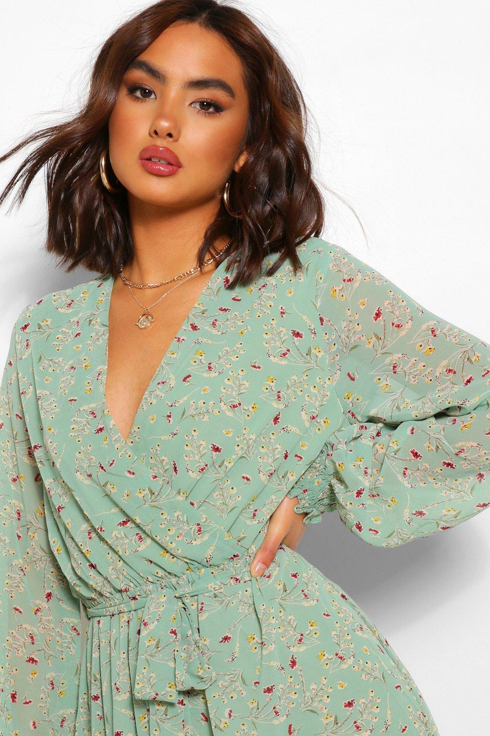 Robe longue nou e la taille imprim petites fleurs