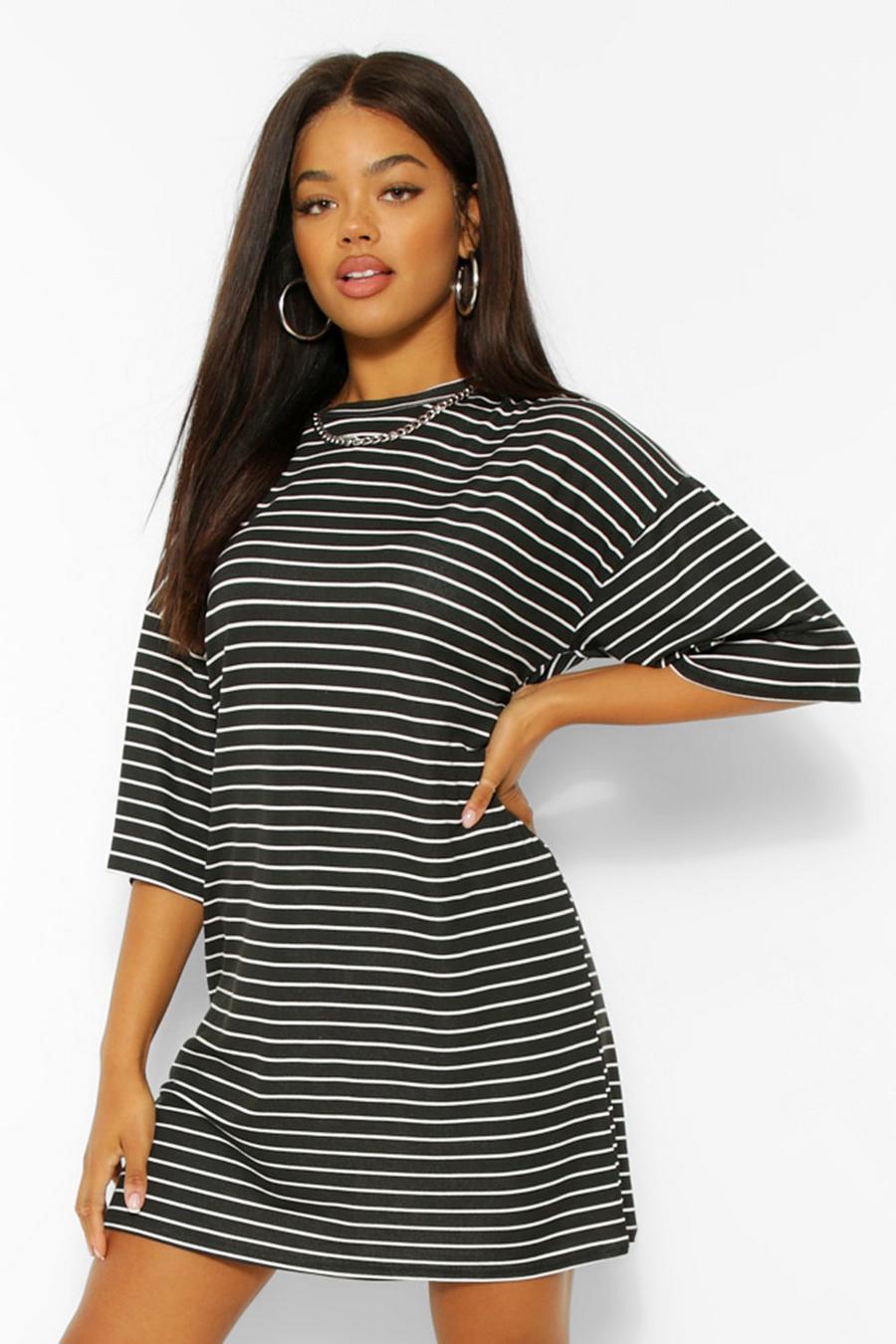 Black Striped T-Shirt Dress image number 1