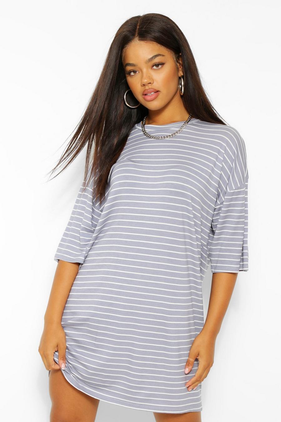 Grey Striped T-Shirt Dress image number 1