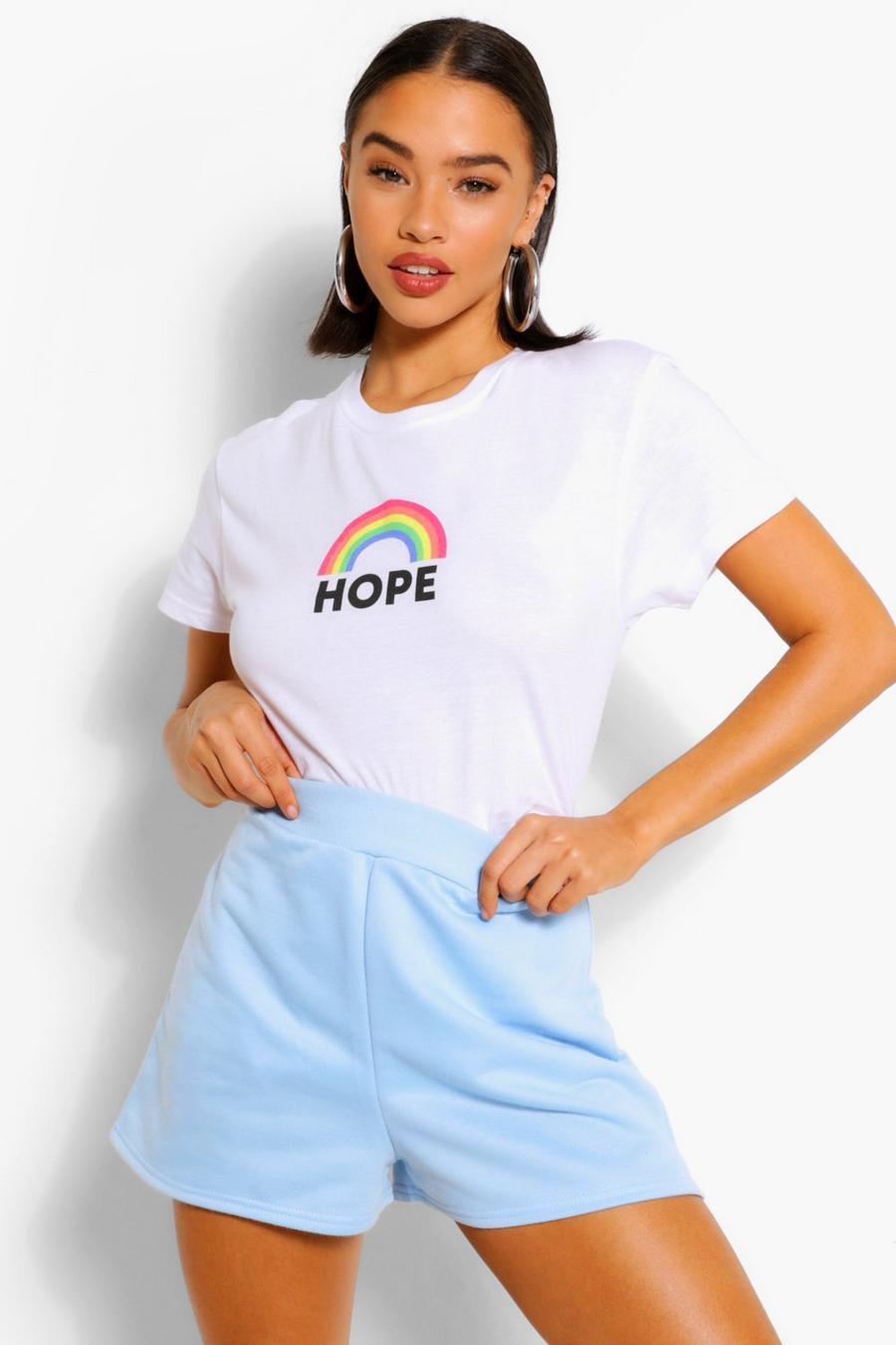 White "Hope" T-shirt med regnbåge image number 1