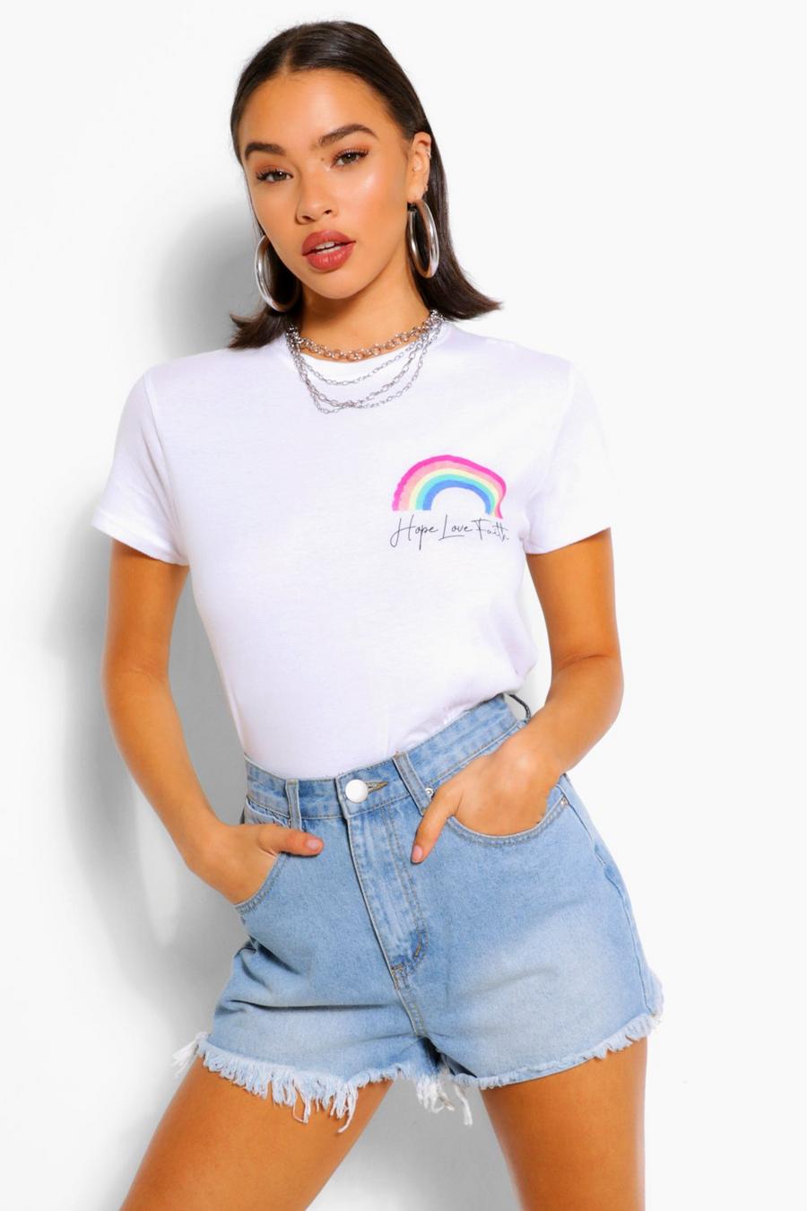 T-shirt di beneficenza NHS a motivo arcobaleno con tasca, Bianco image number 1