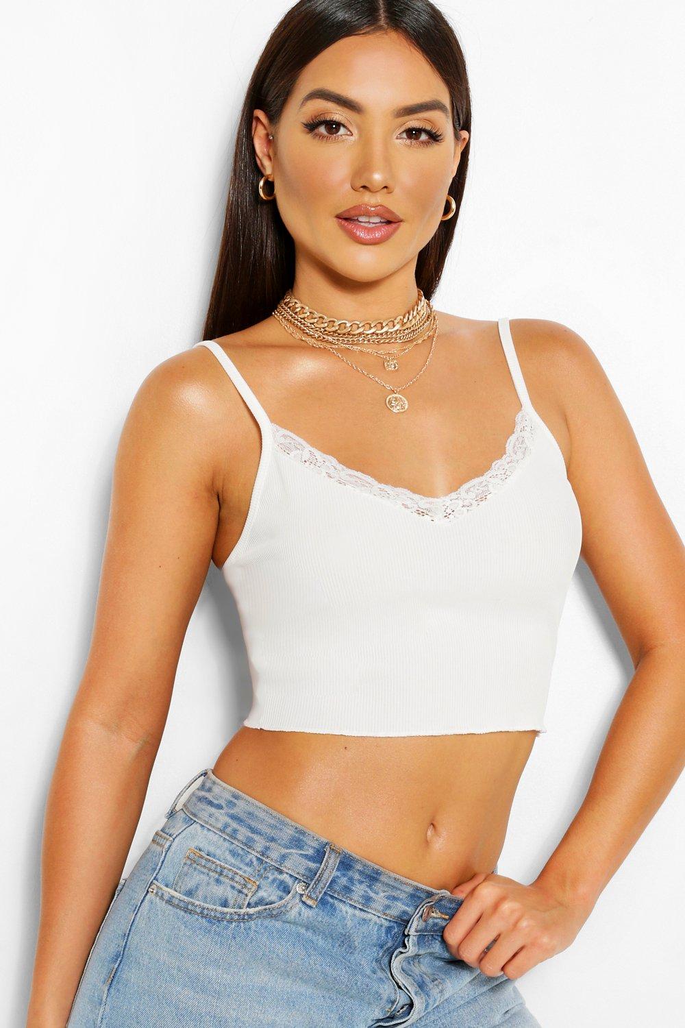 Sights To See Cream Embroidered Lace Cropped Cami Tank Top, 52% OFF