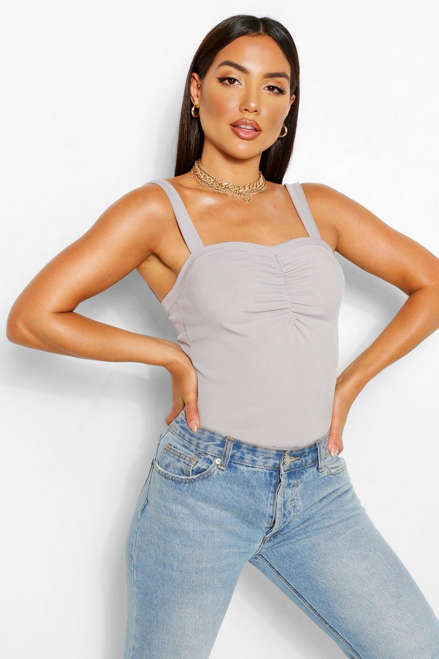 Grey Ruched square neck cami top image number 1