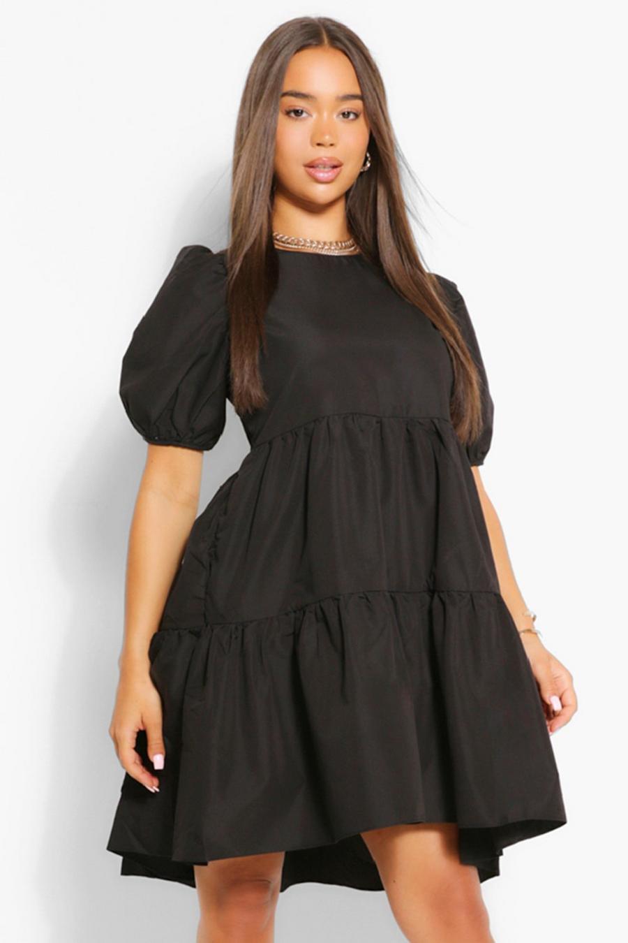Black Oversize skjortklänning med puffärm image number 1