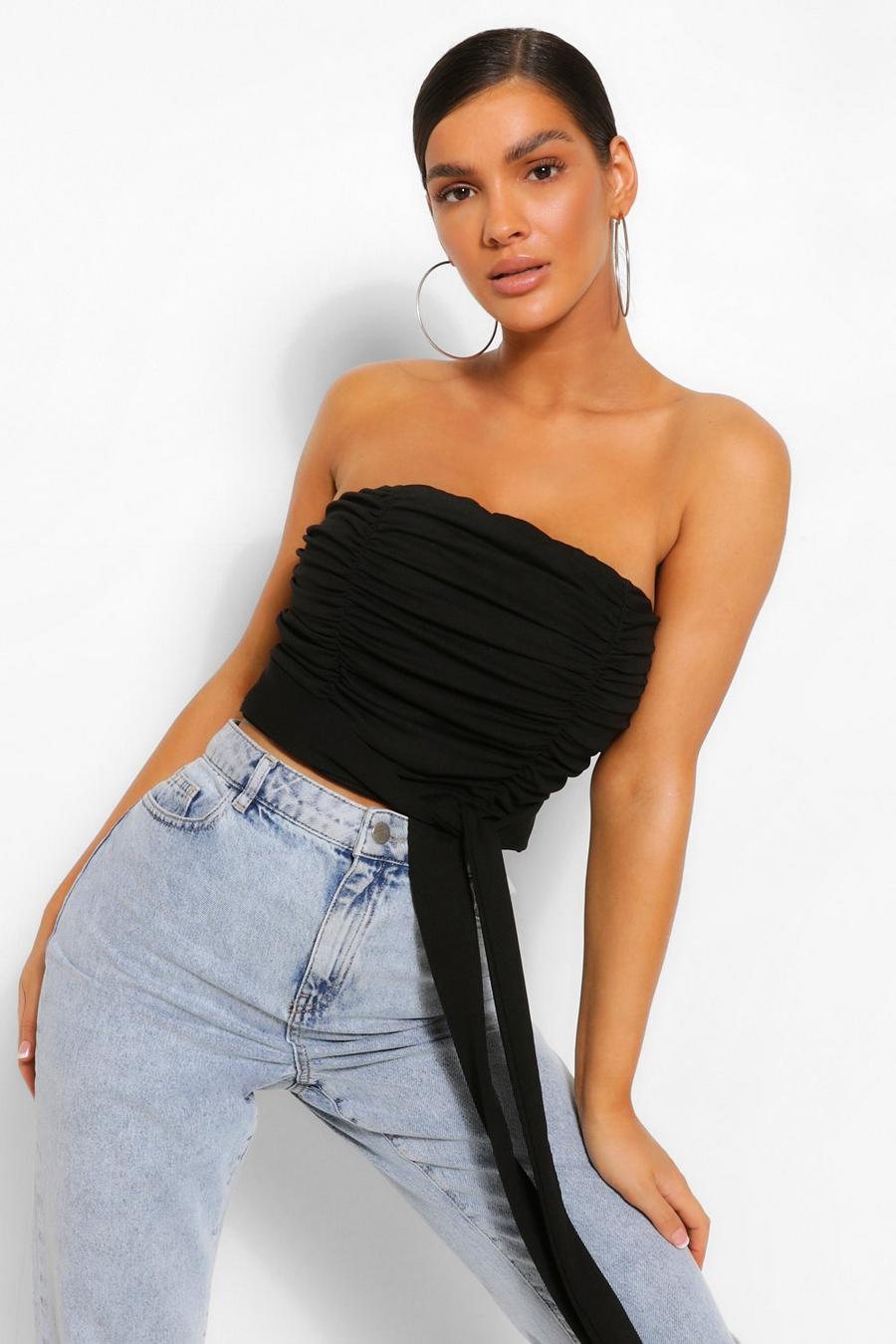 Ruched Tube Top With Tie Details