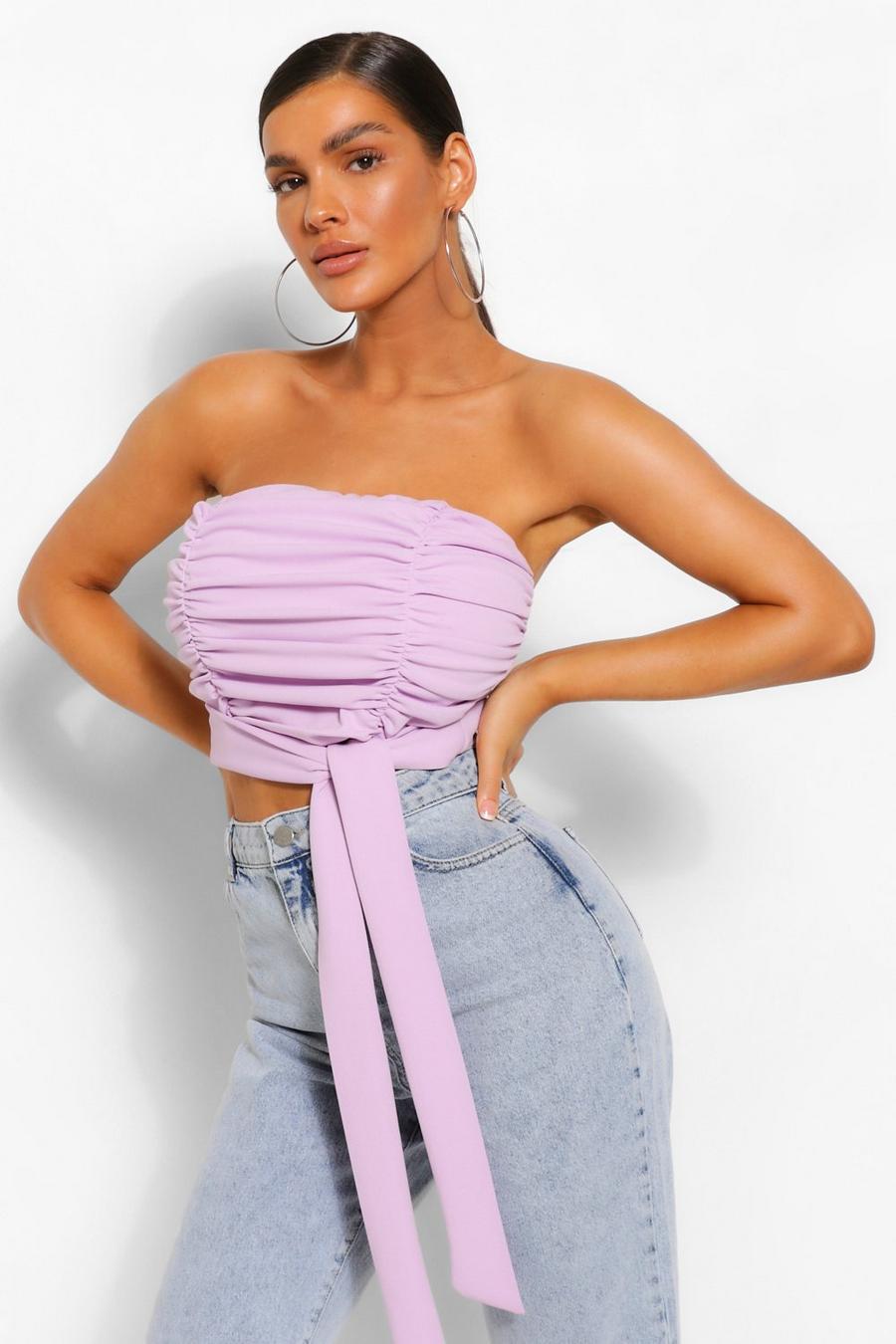 Lilac Ruched Tie Detail Tube Top image number 1