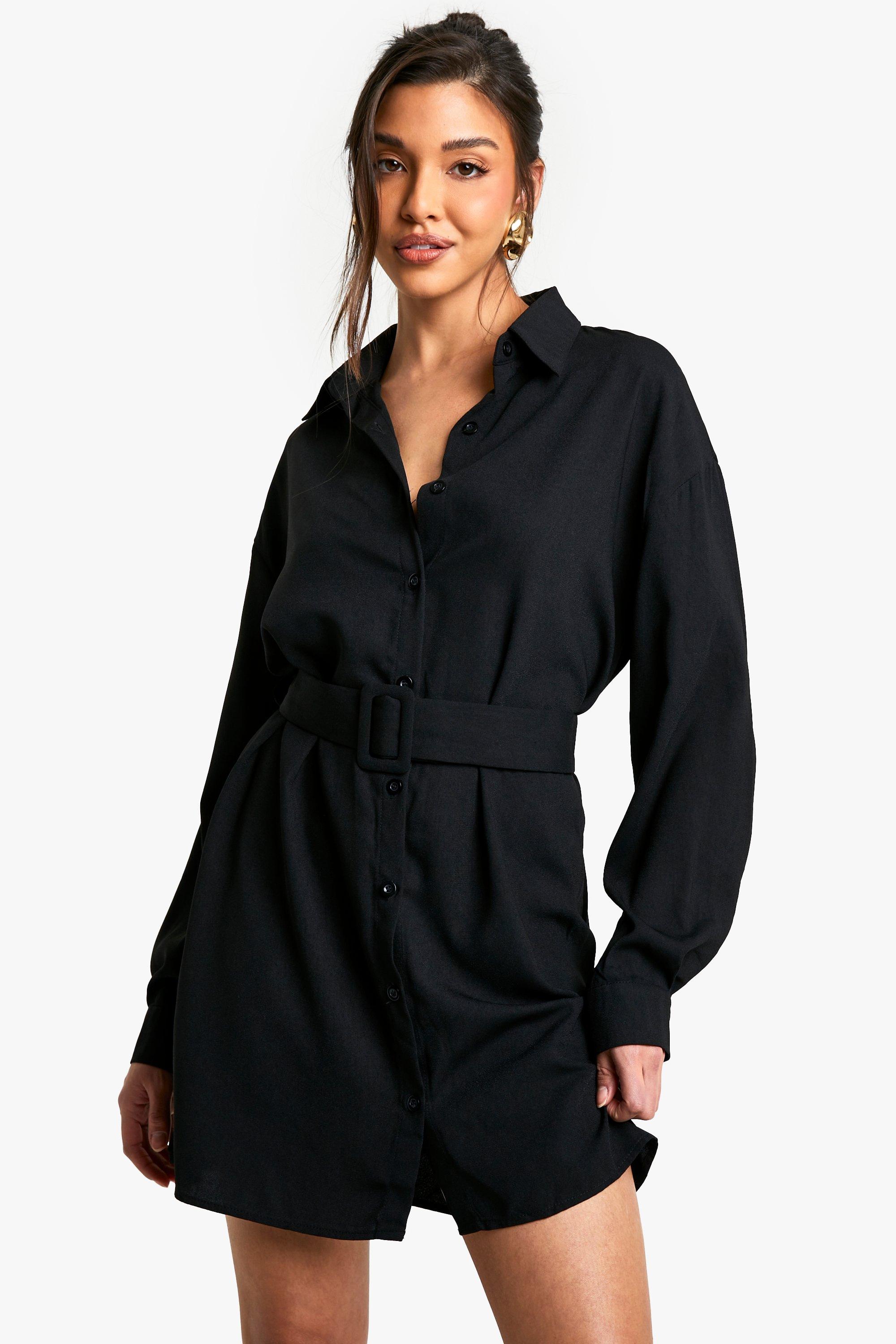 Black button clearance down shirt dress