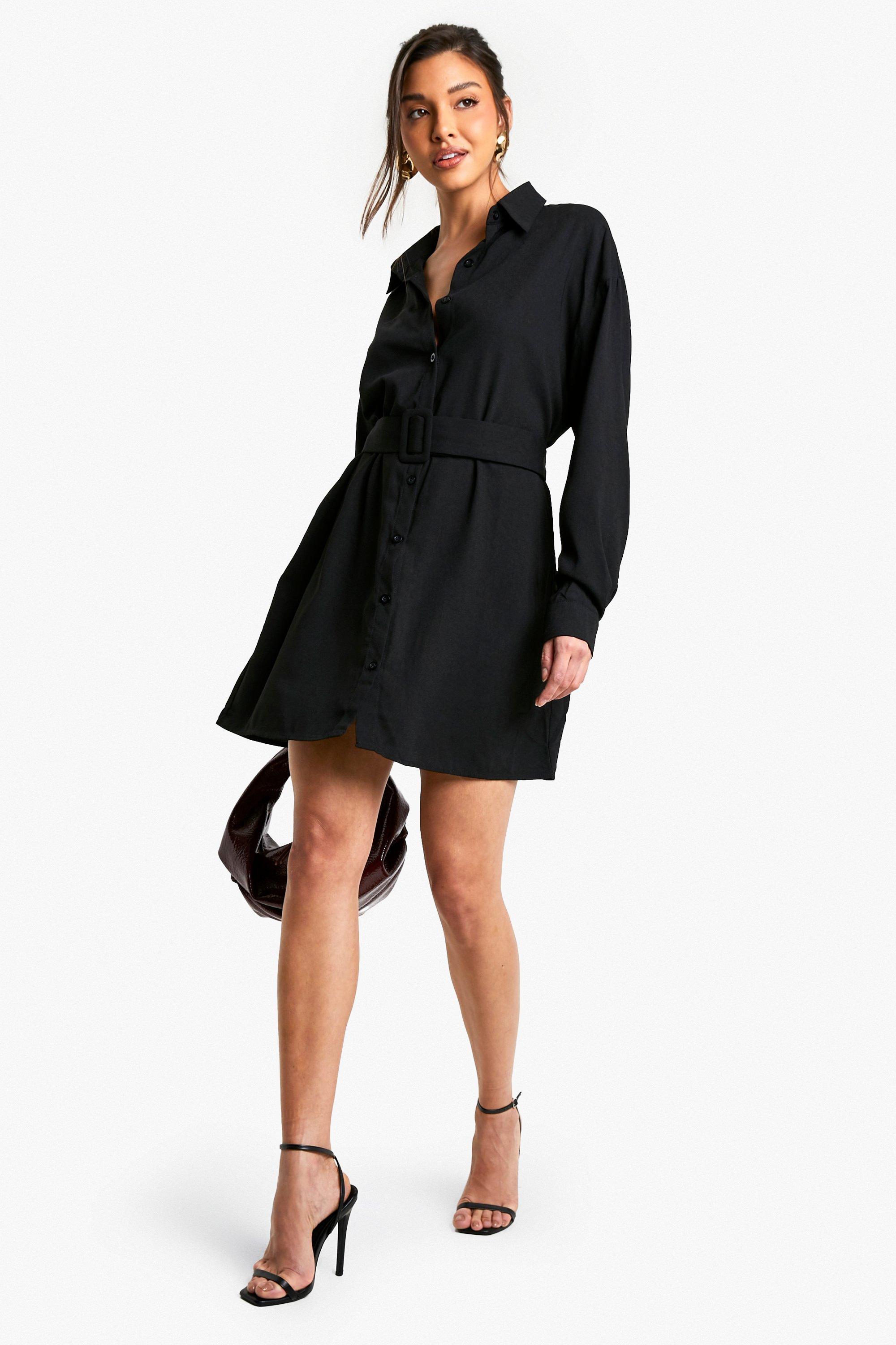 Black button outlet down shirt dress