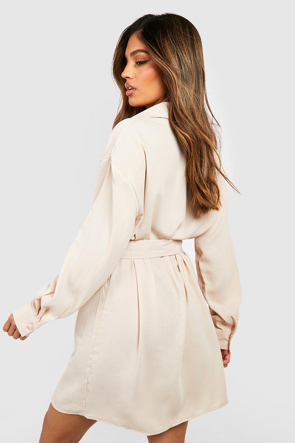 Women's Belted Button-Down Long Sleeve Shirt Dress | Boohoo UK