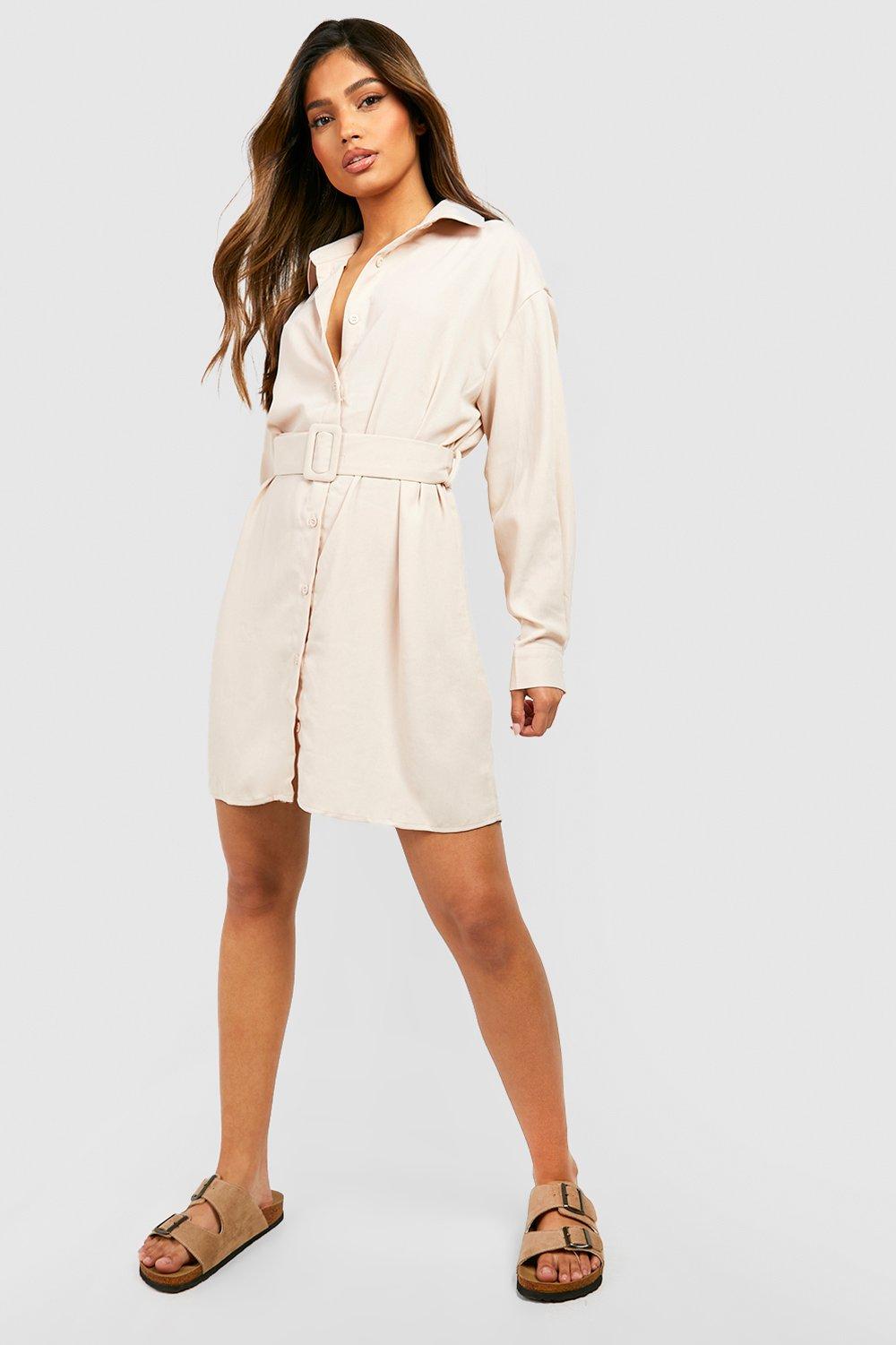 Belted Button-Down Long Sleeve Shirt Dress