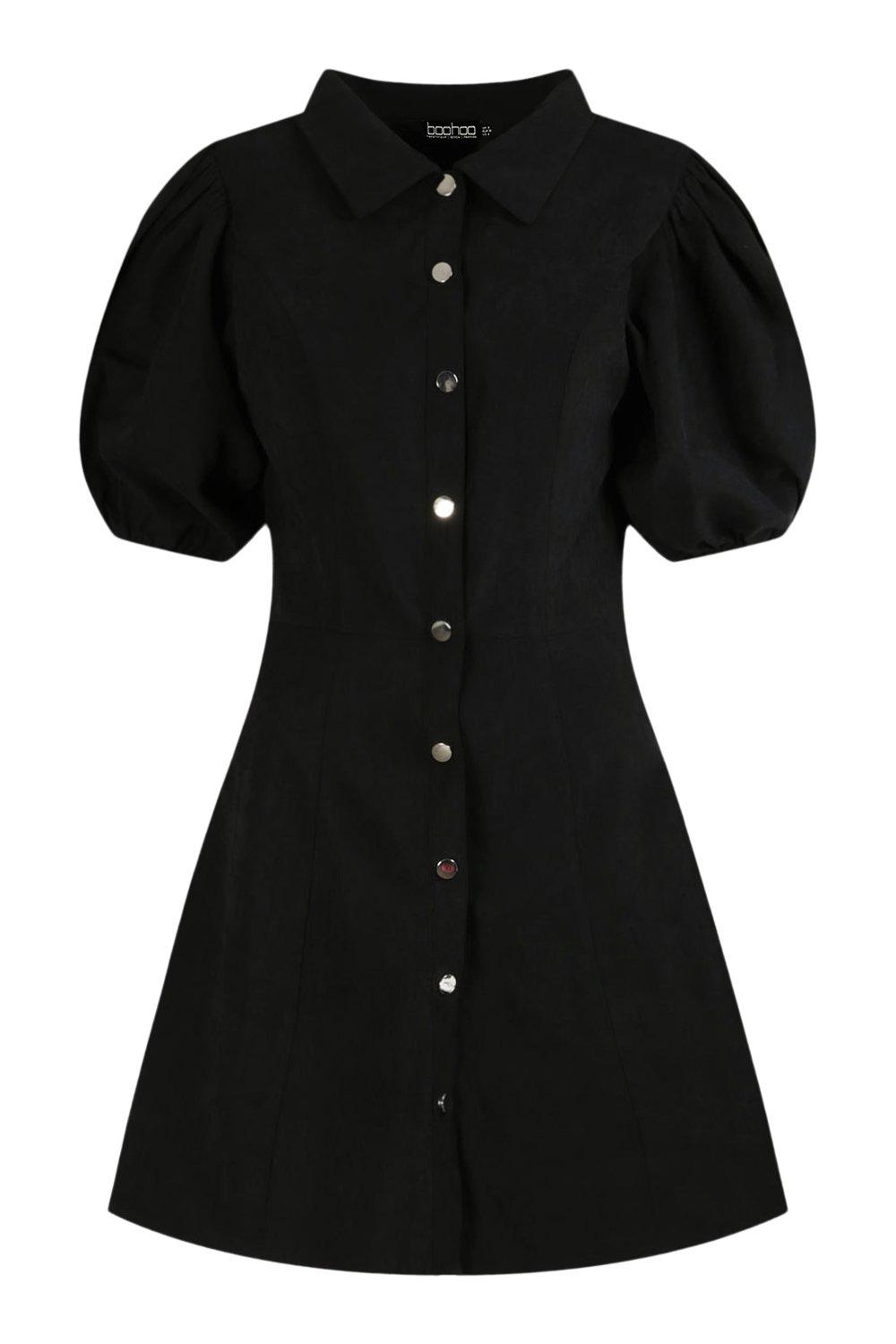 black off the shoulder button up dress