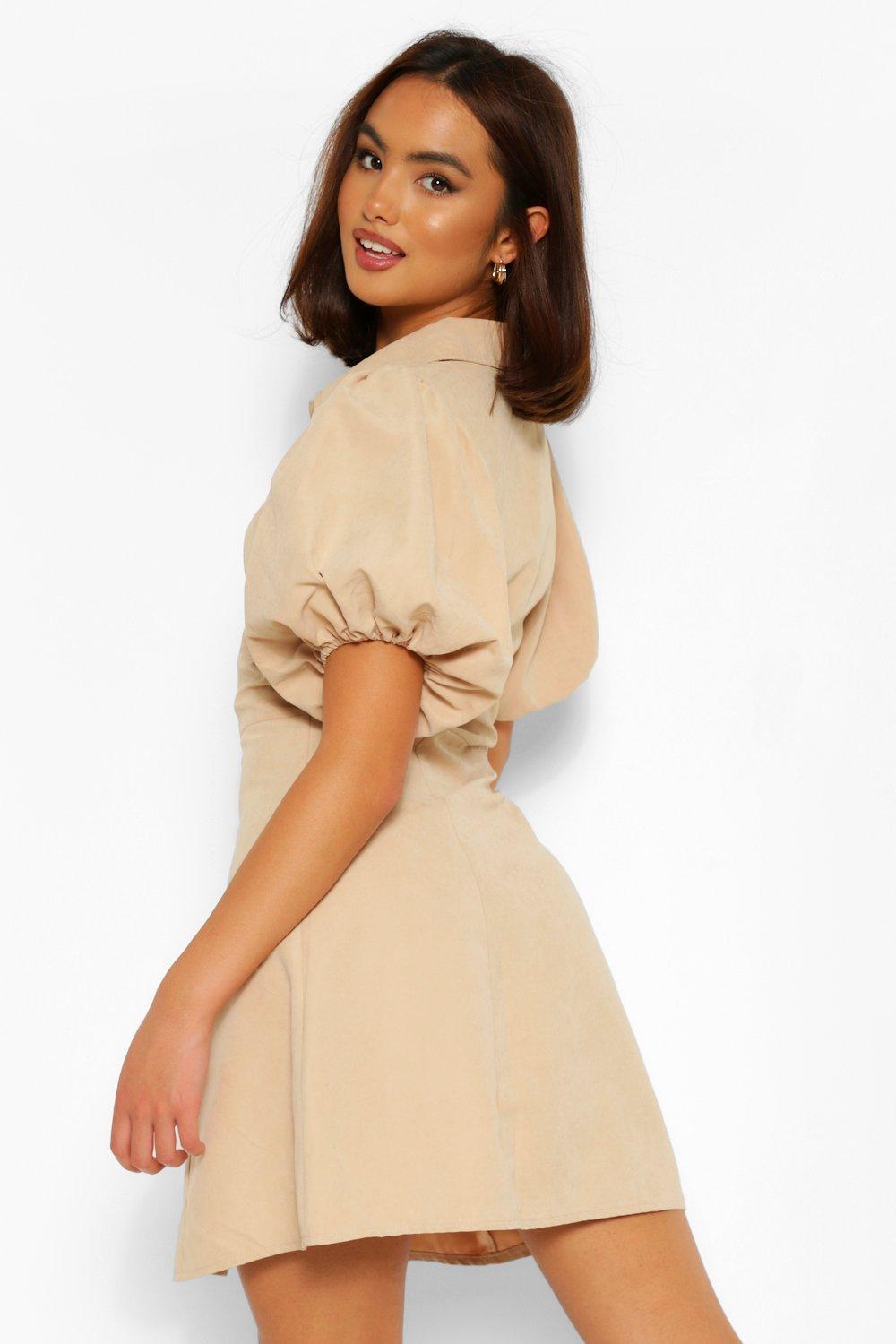 Puff Sleeve Button Down Shirt Dress