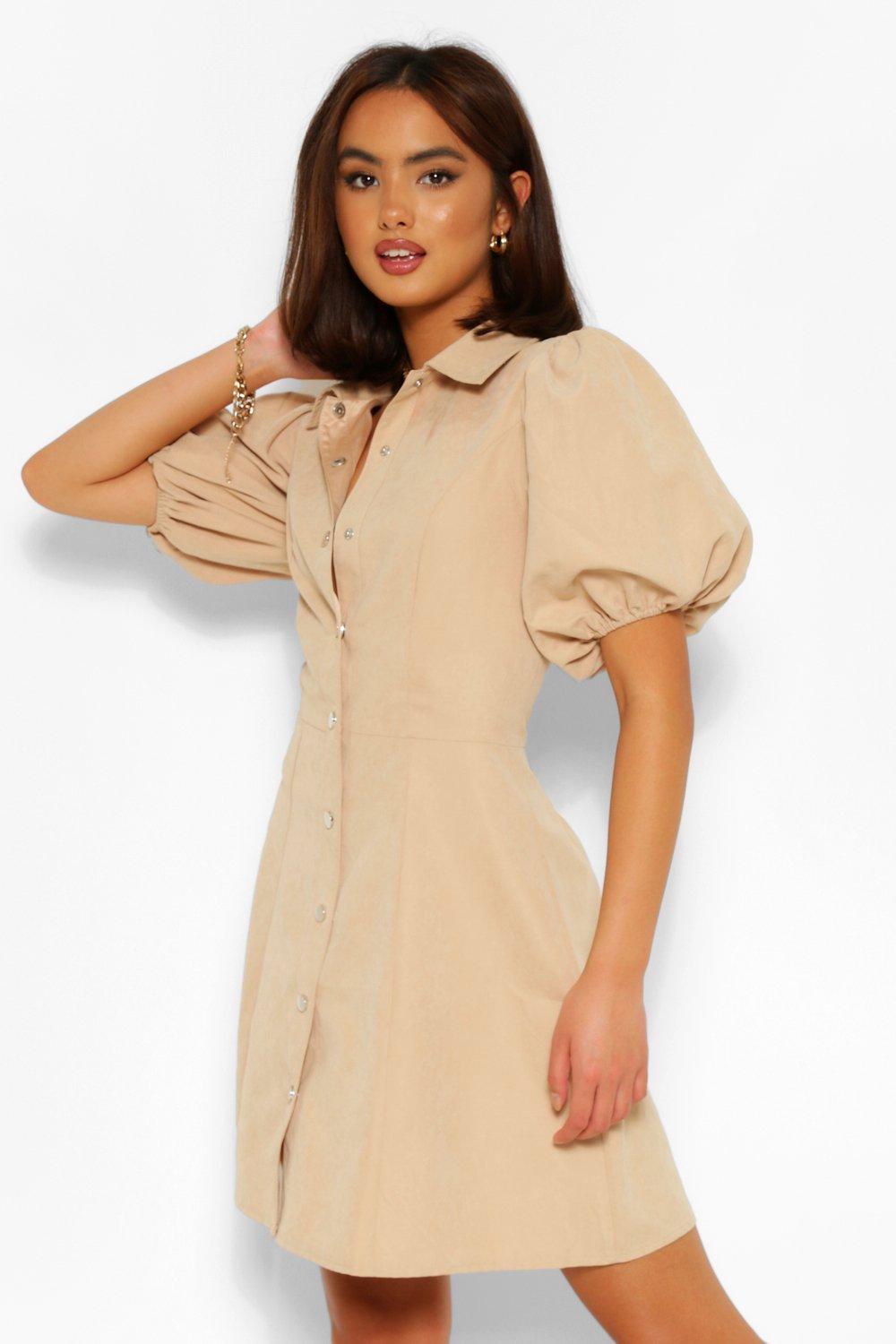 Puff Sleeve Button Down Shirt Dress