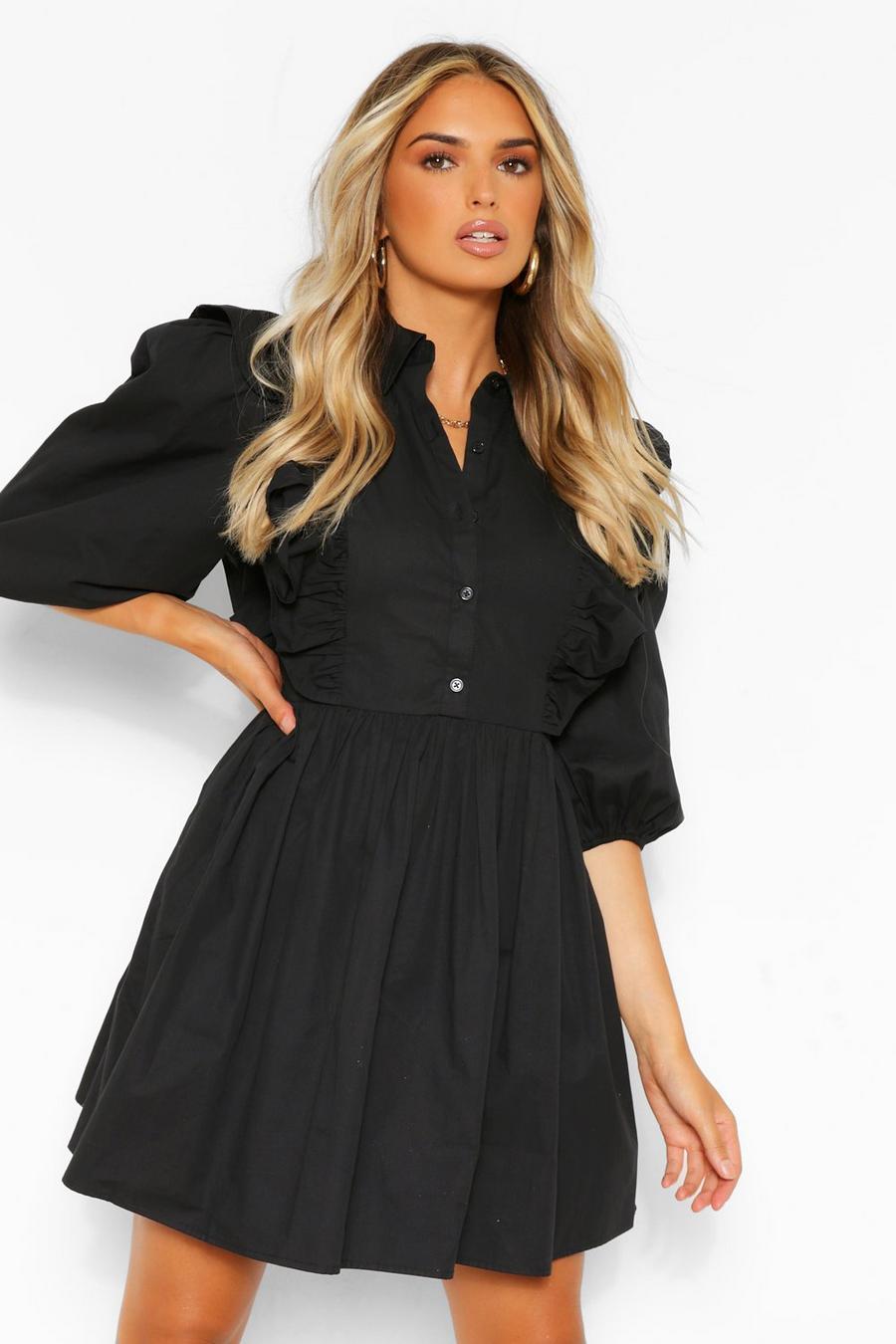 Ruffle Detail Puff Sleeve Shift Skater Dress image number 1