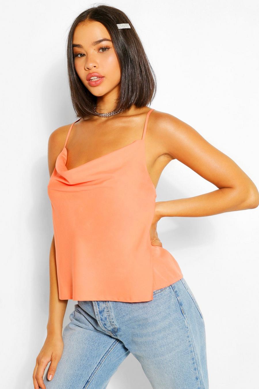Coral Woven Cowl Neck Cami Top image number 1