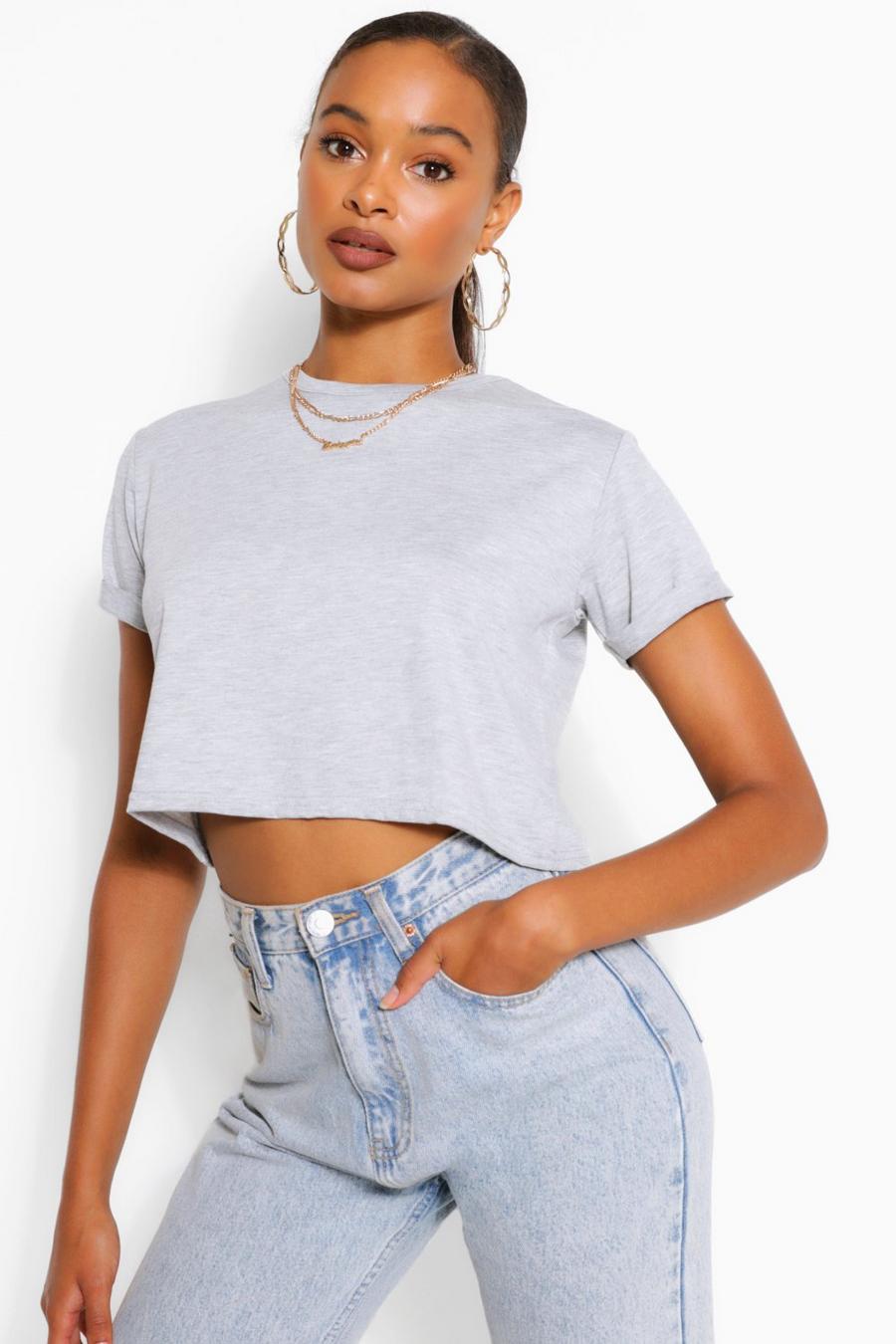 Basic Roll Sleeve Crop T-Shirt image number 1