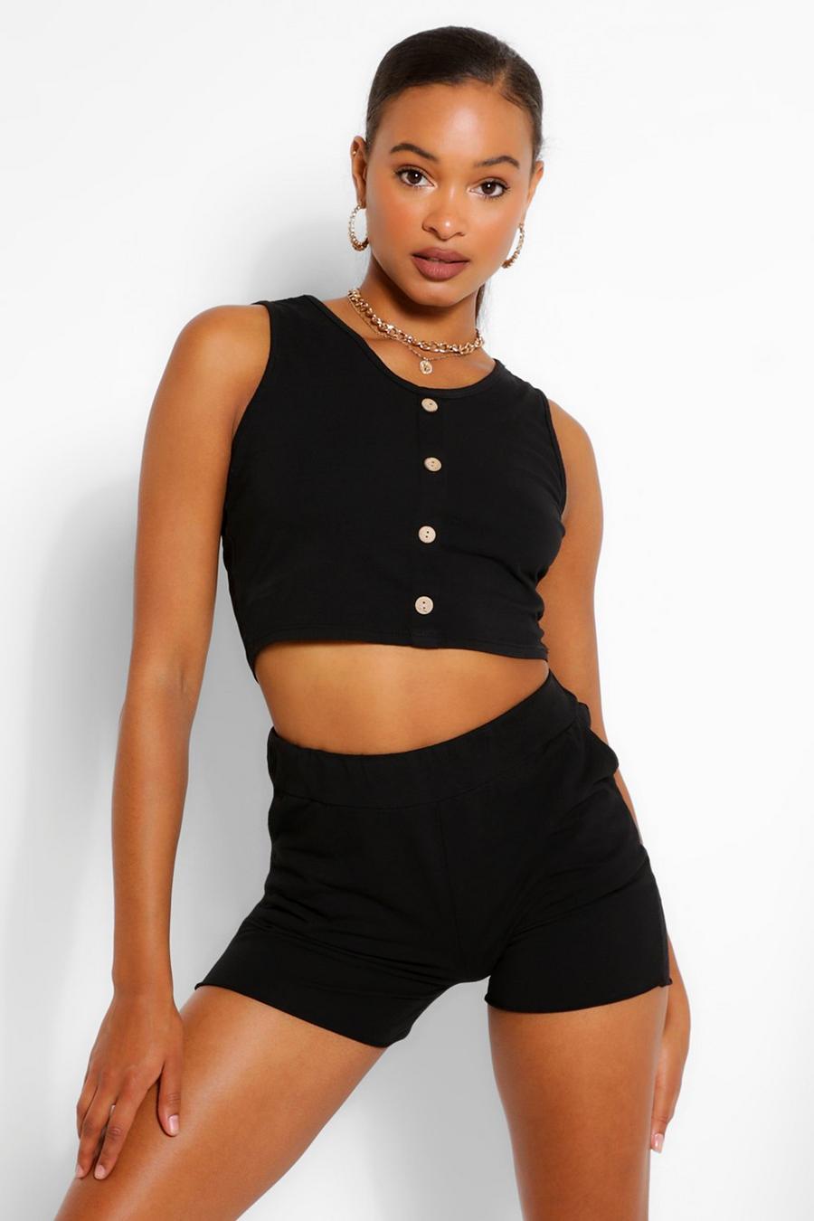 Button Detail Sleeveless Top And Short Two-Piece image number 1