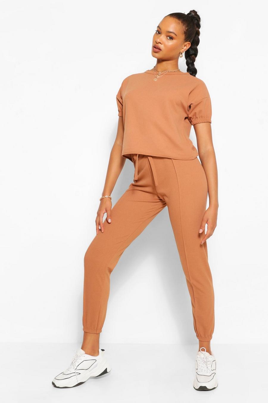 Camel Puff Sleeve T-Shirt & Jogger Co-ord Set image number 1