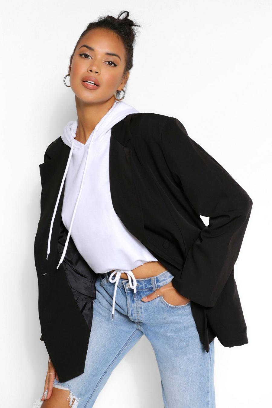 Black Oversized Pocket Detail Dad Blazer image number 1