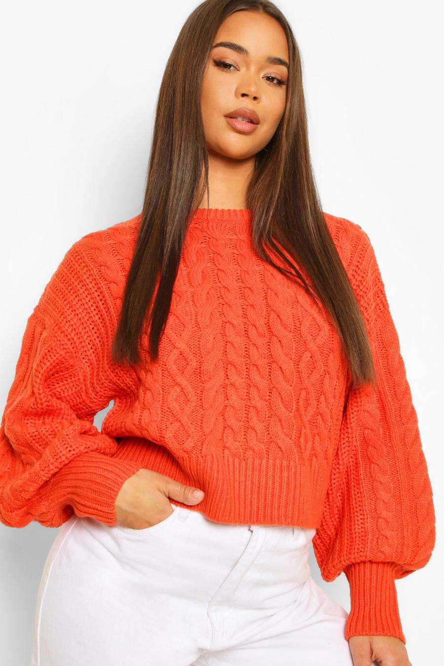 Chunky Cable Knit Balloon Sleeve Jumper image number 1