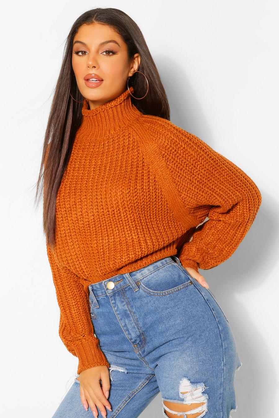 Turmeric Chunky High Neck Crop Jumper image number 1