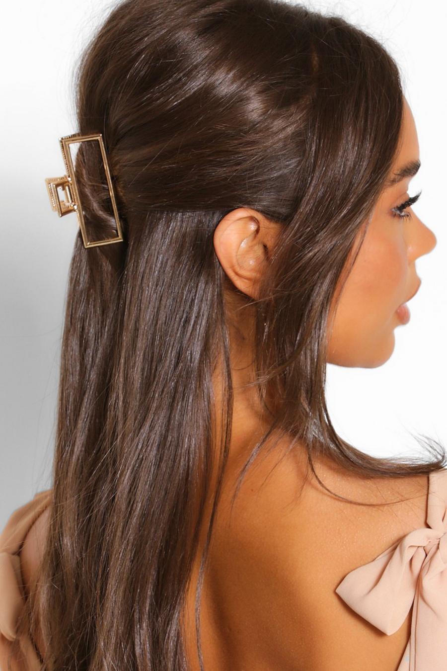 Forcina per capelli in metallo con cut-out rettangolari, Oro image number 1