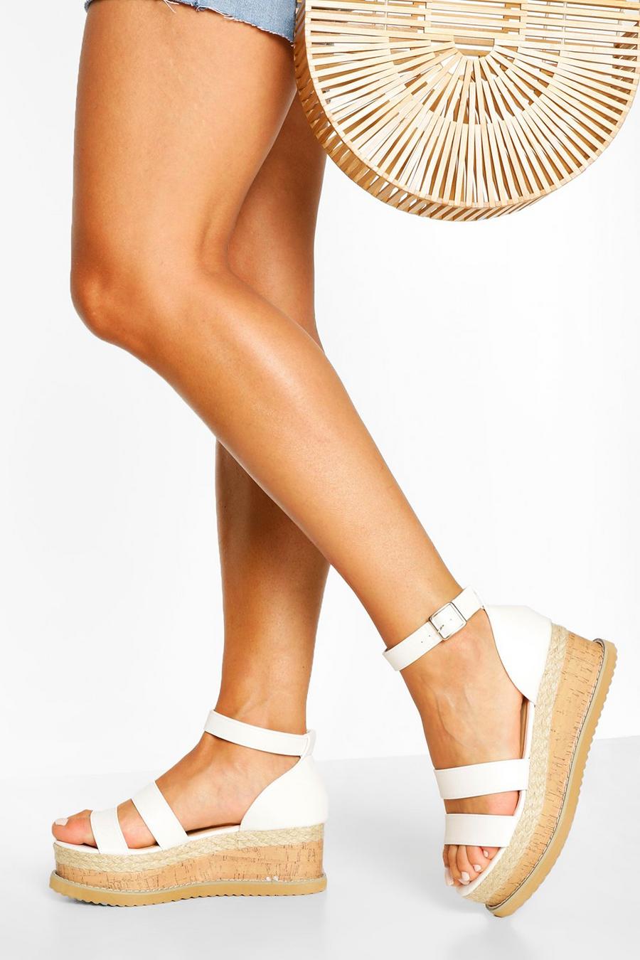 White Double Strap Espadrille Flatforms image number 1