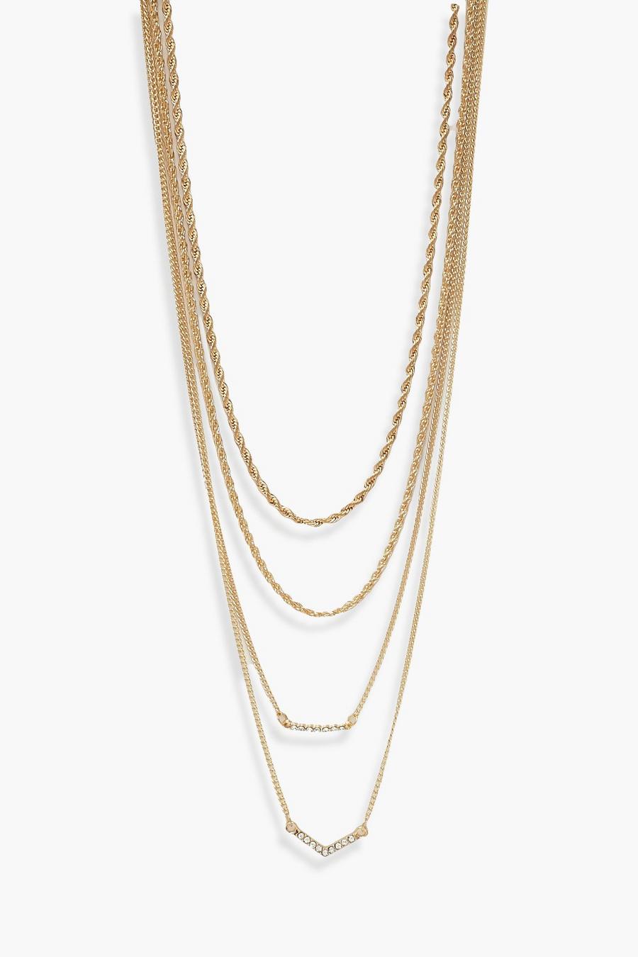 Gold Diamante and Twisted Chain Layered Necklace image number 1
