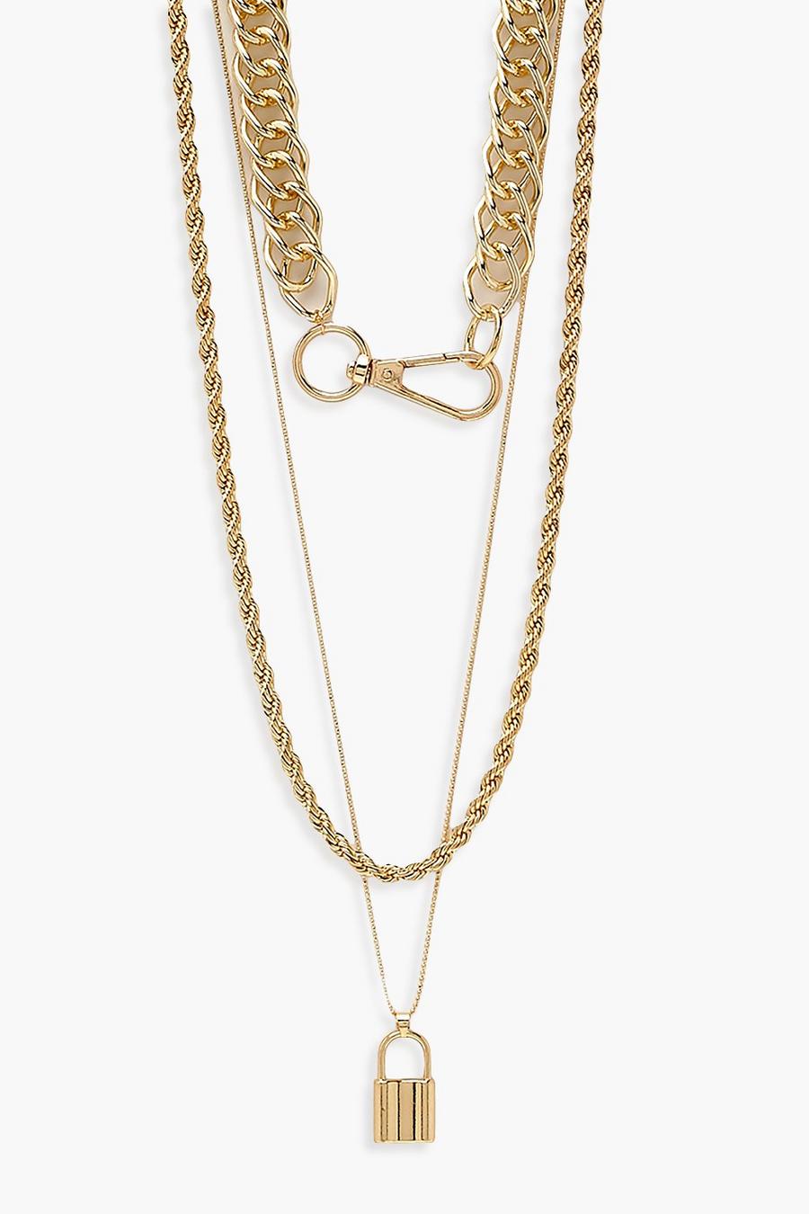 Gold Clasp Detail Choker & Lock Pendant Necklace image number 1