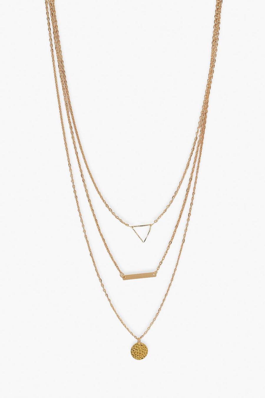 Gold metallic Shape Pendant Triple Layered Necklace image number 1
