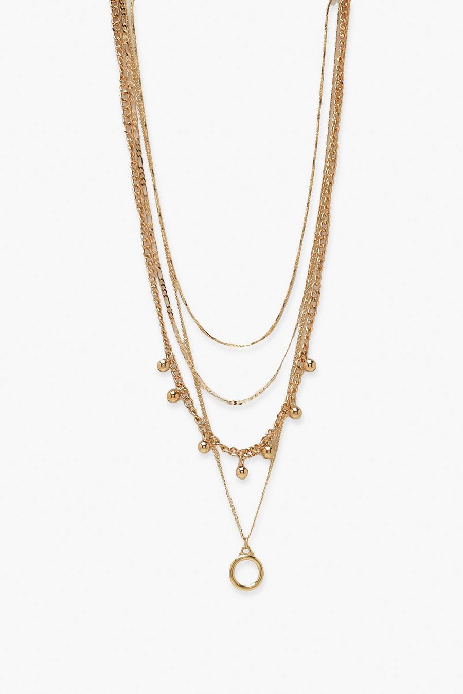 Mehrreihige Halskette mit Perlendetail und offenem Ring, Gold metallic image number 1