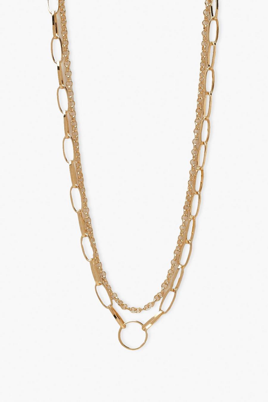 Gold metallic Ring Detail Double Chain Layered Necklace image number 1