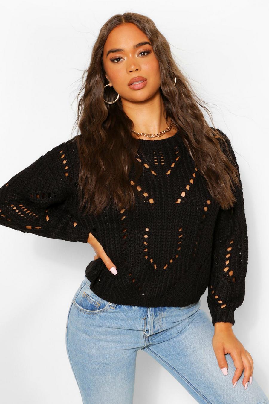 Black Chunky Pointelle Sweater image number 1