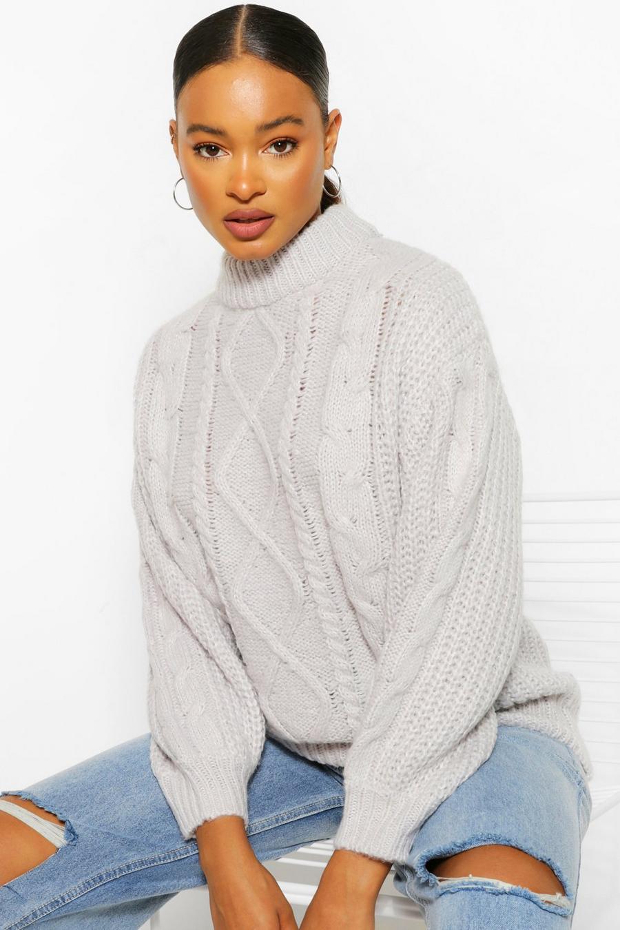 Grey Chunky Balloon Sleeve Sweater image number 1