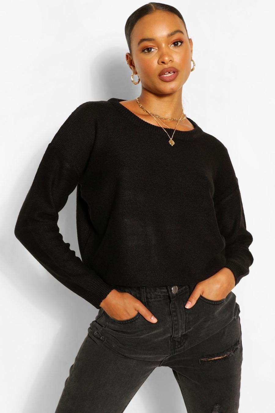 Black Basic Scoop Neck Sweater image number 1