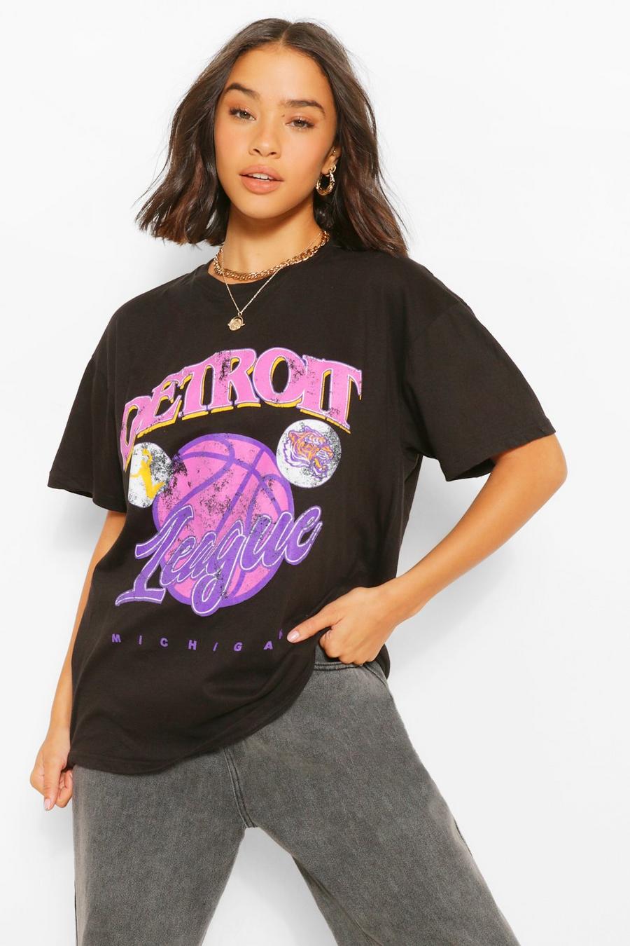 Zwart Basketball League T-Shirt Met Tekst image number 1