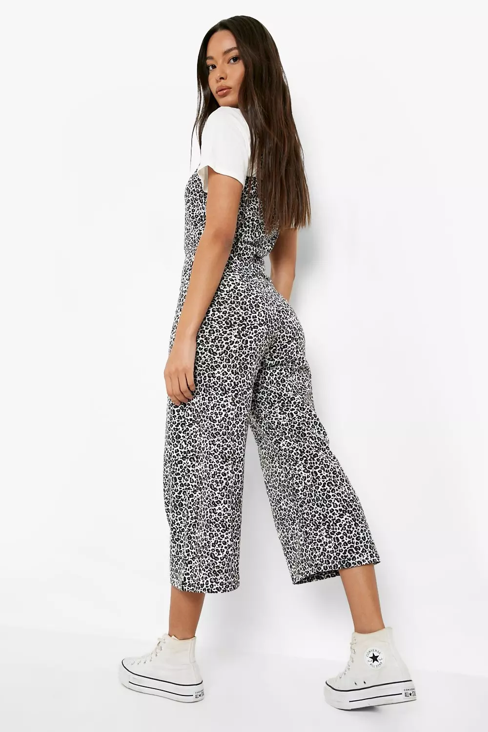Grey T-Shirt and Leopard Print Cami Jumpsuit 2 In 1 Set alternative image