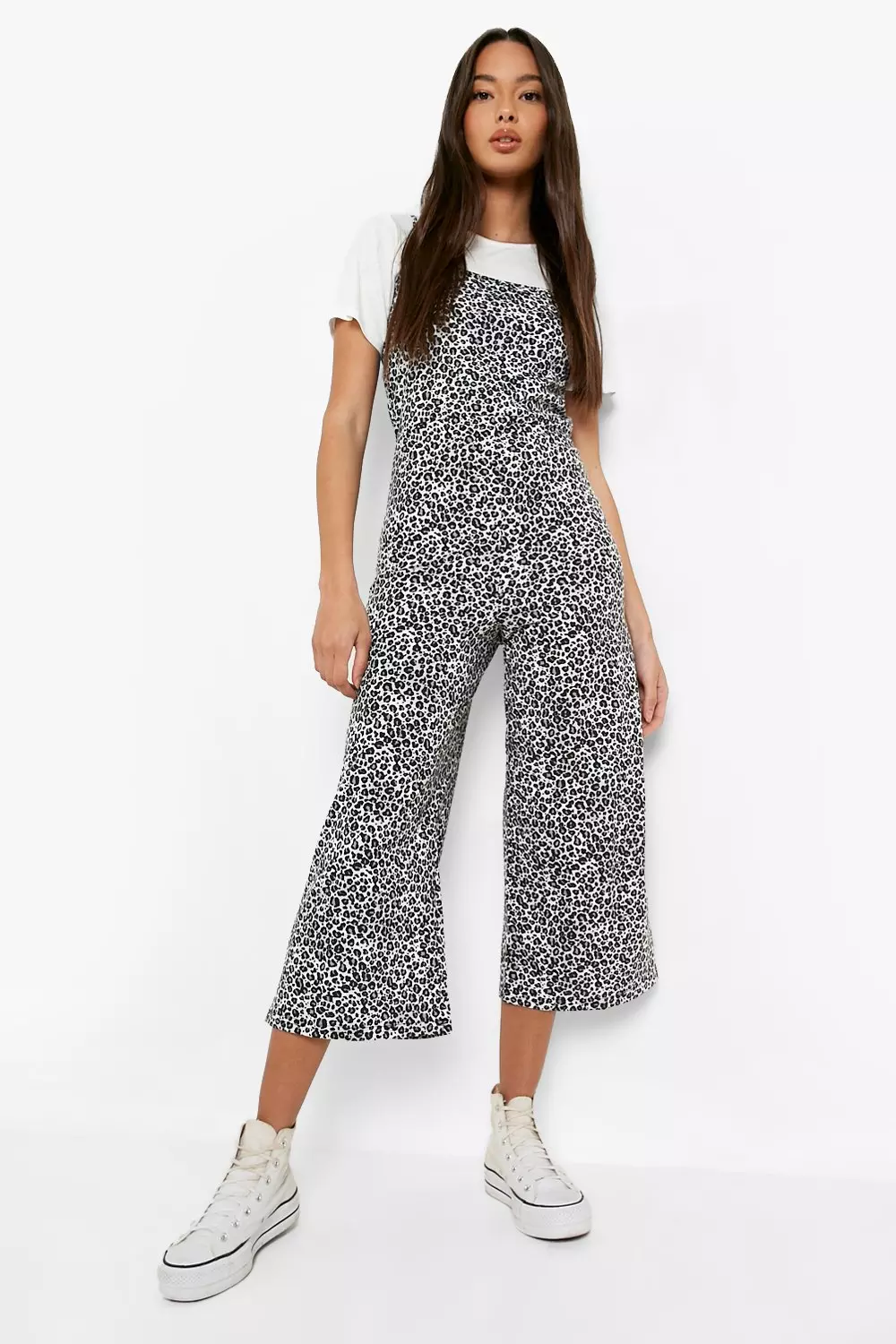 Grey T-Shirt and Leopard Print Cami Jumpsuit 2 In 1 Set alternative image