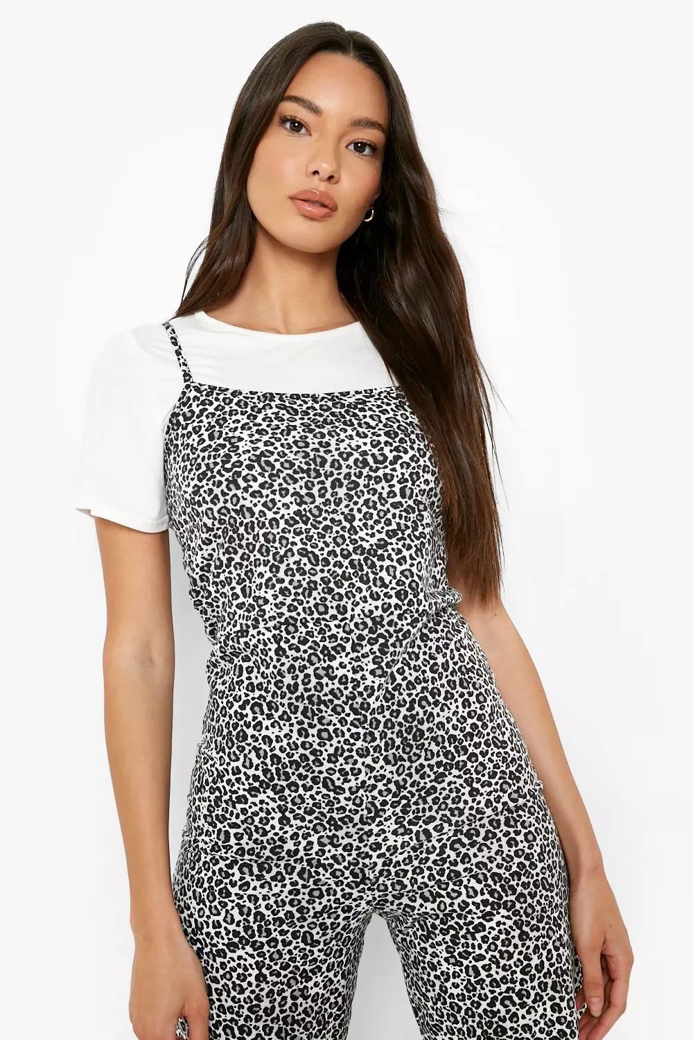 Grey T-Shirt and Leopard Print Cami Jumpsuit 2 In 1 Set alternative image