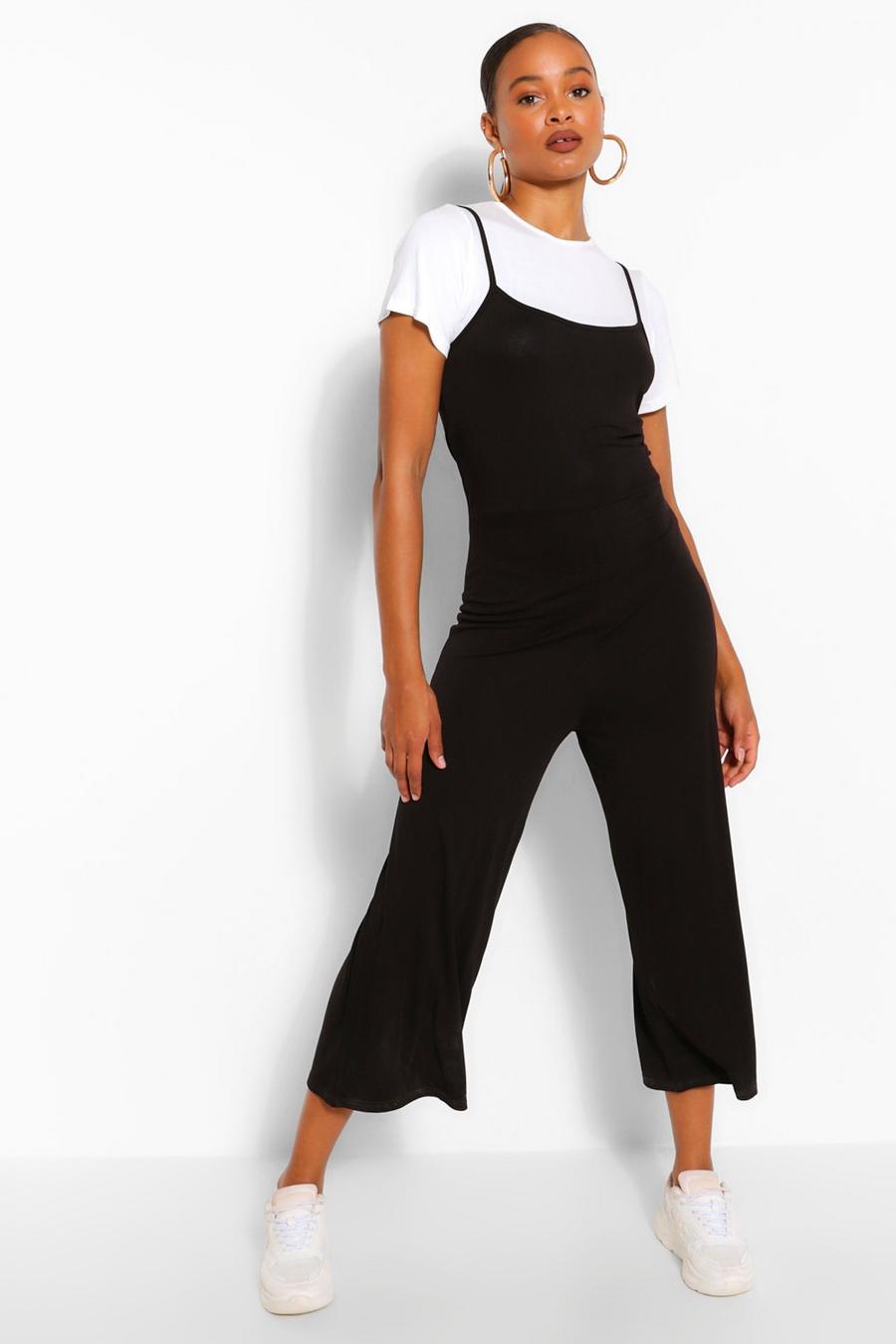 Black Basic T-Shirt & Cami Jumpsuit 2 In 1 Set image number 1
