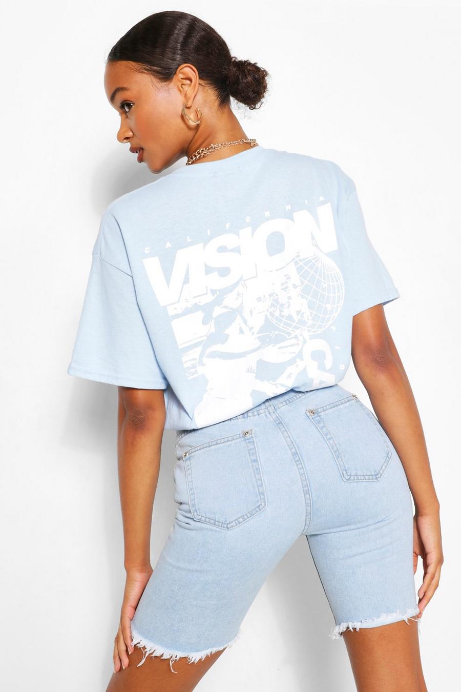 Pastel blue "California Vision" T-shirt med tryck bak image number 1