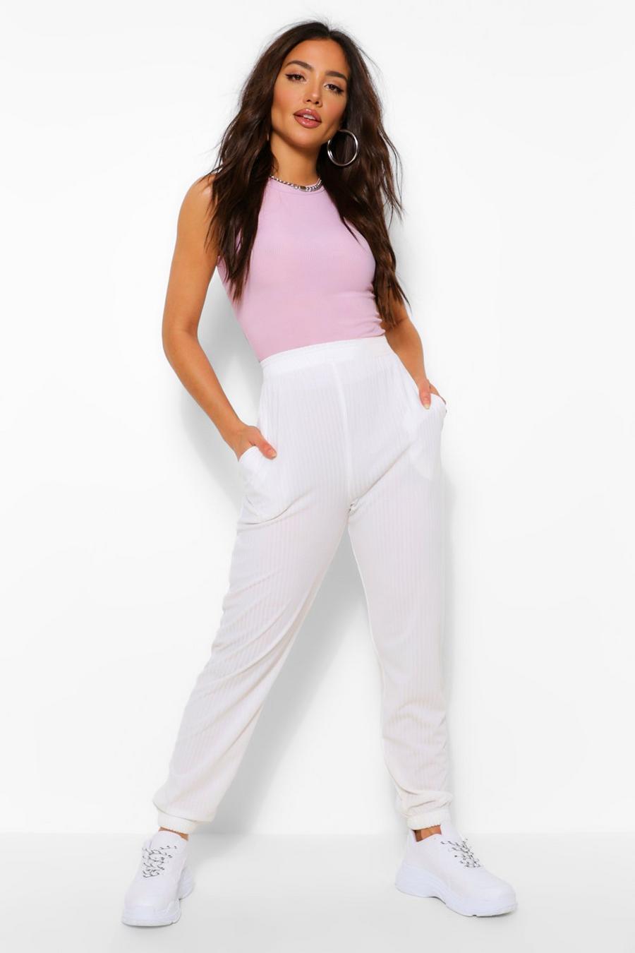 Ivory Loose Fit Ribbed Joggerss image number 1