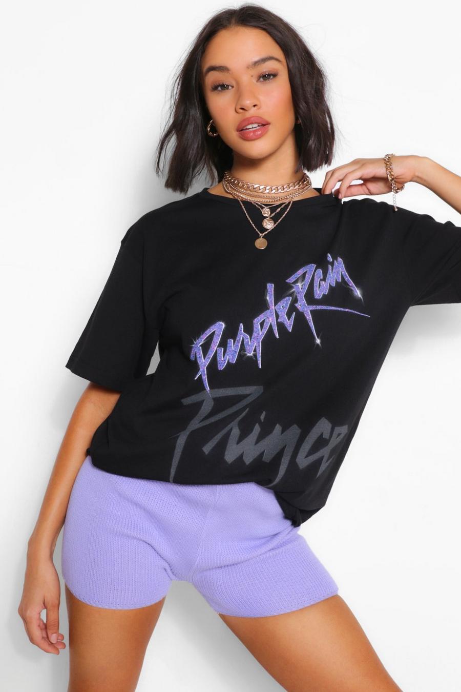 שחור חולצת טישרט ממותגת עם כיתוב Prince Purple Rain image number 1