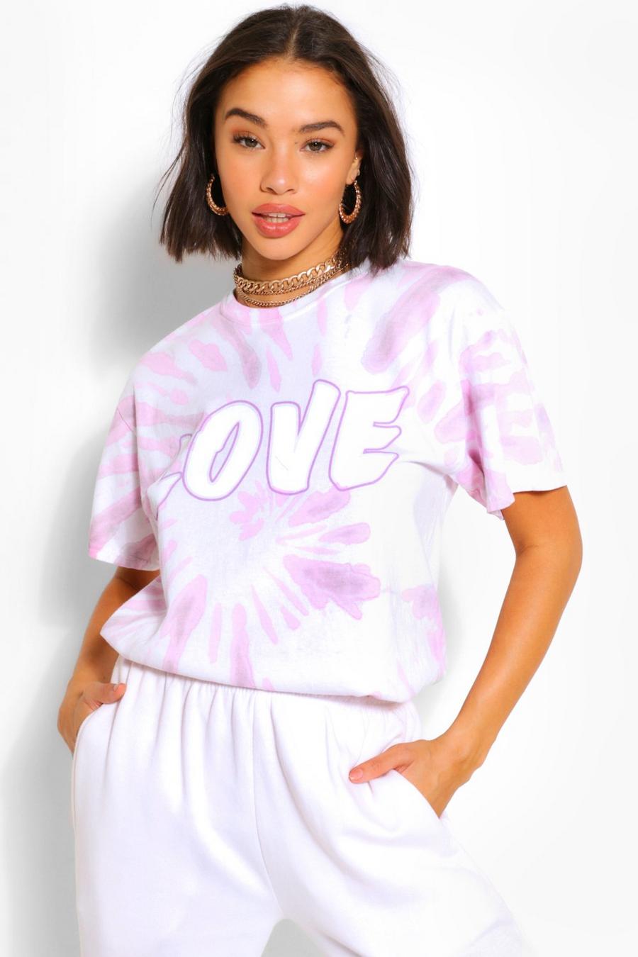 T-Shirt mit „Love“-Slogan in Batik-Optik image number 1