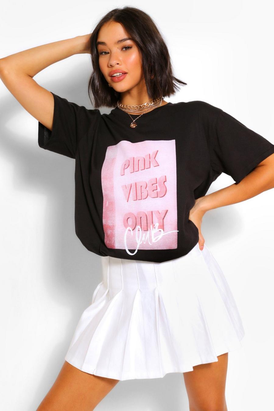 "Pink Vibes Only" T-shirt med slogan image number 1