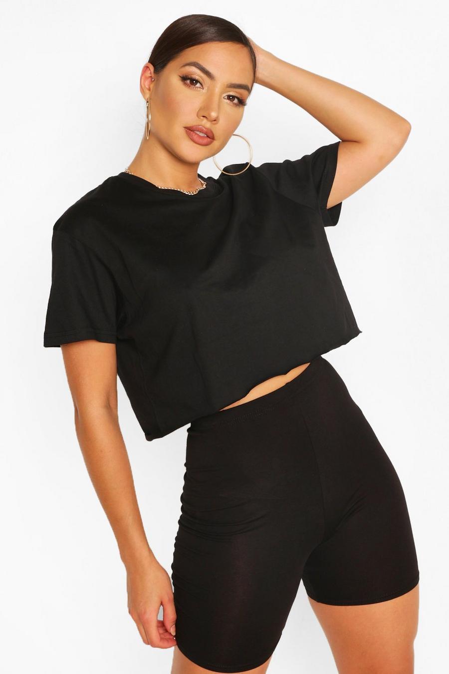 Black CROPPED T-SHIRT AND SHORTS SET image number 1