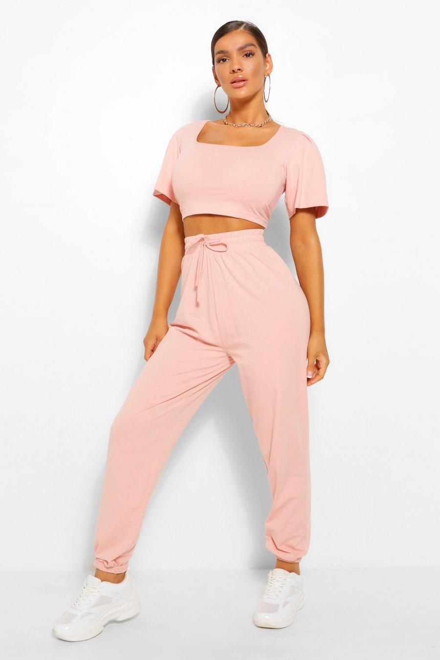 Blush Puff Sleeve Crop Top & Jogger Co-ord image number 1