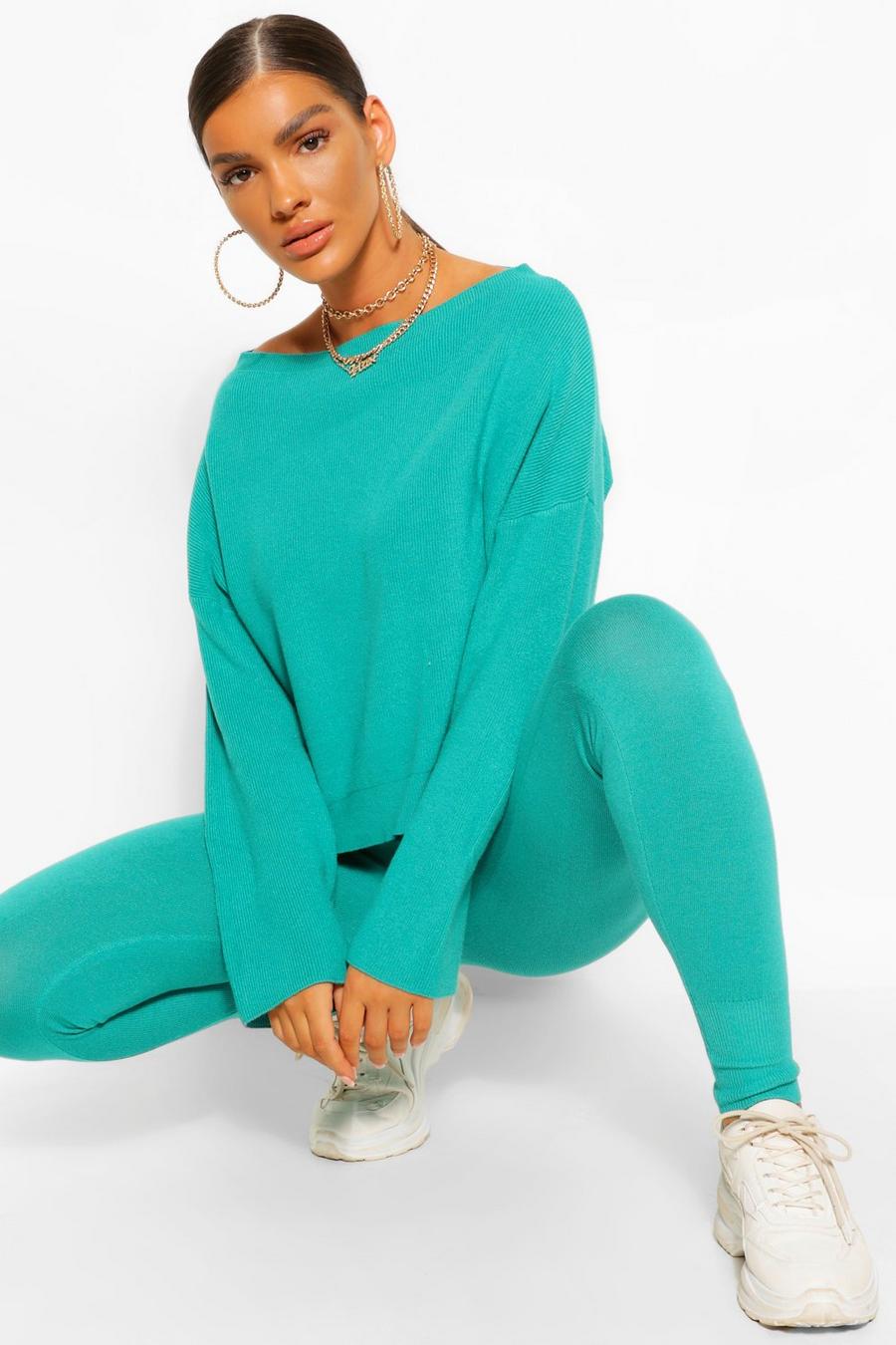 Teal Jumper And Jogger Knitted Tracksuit image number 1