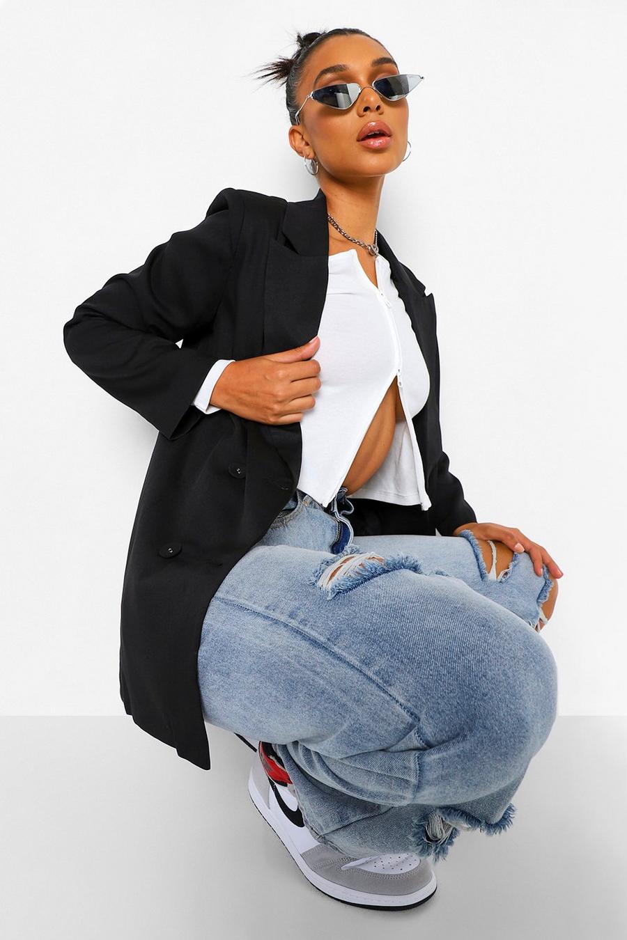 Black Tailored Boxy Double Breasted Blazer image number 1