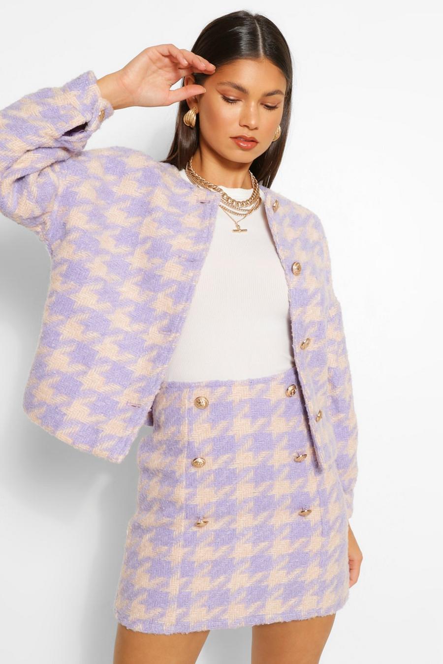 Lilac Dogtooth Collarless Button Blazer image number 1